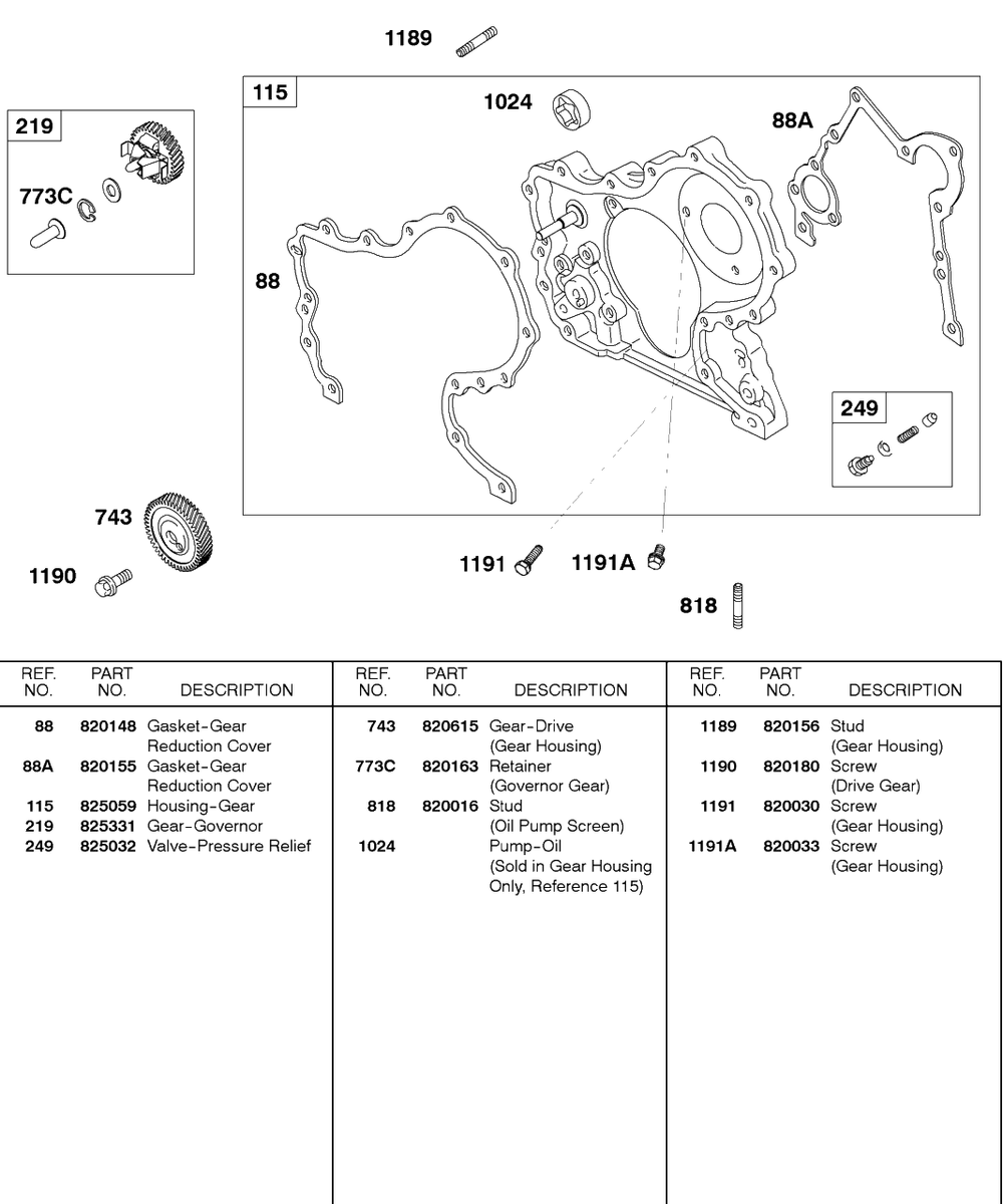 Gear Housing Diagram and Parts List for 589447-0334-XX  Briggs and Stratton Engine